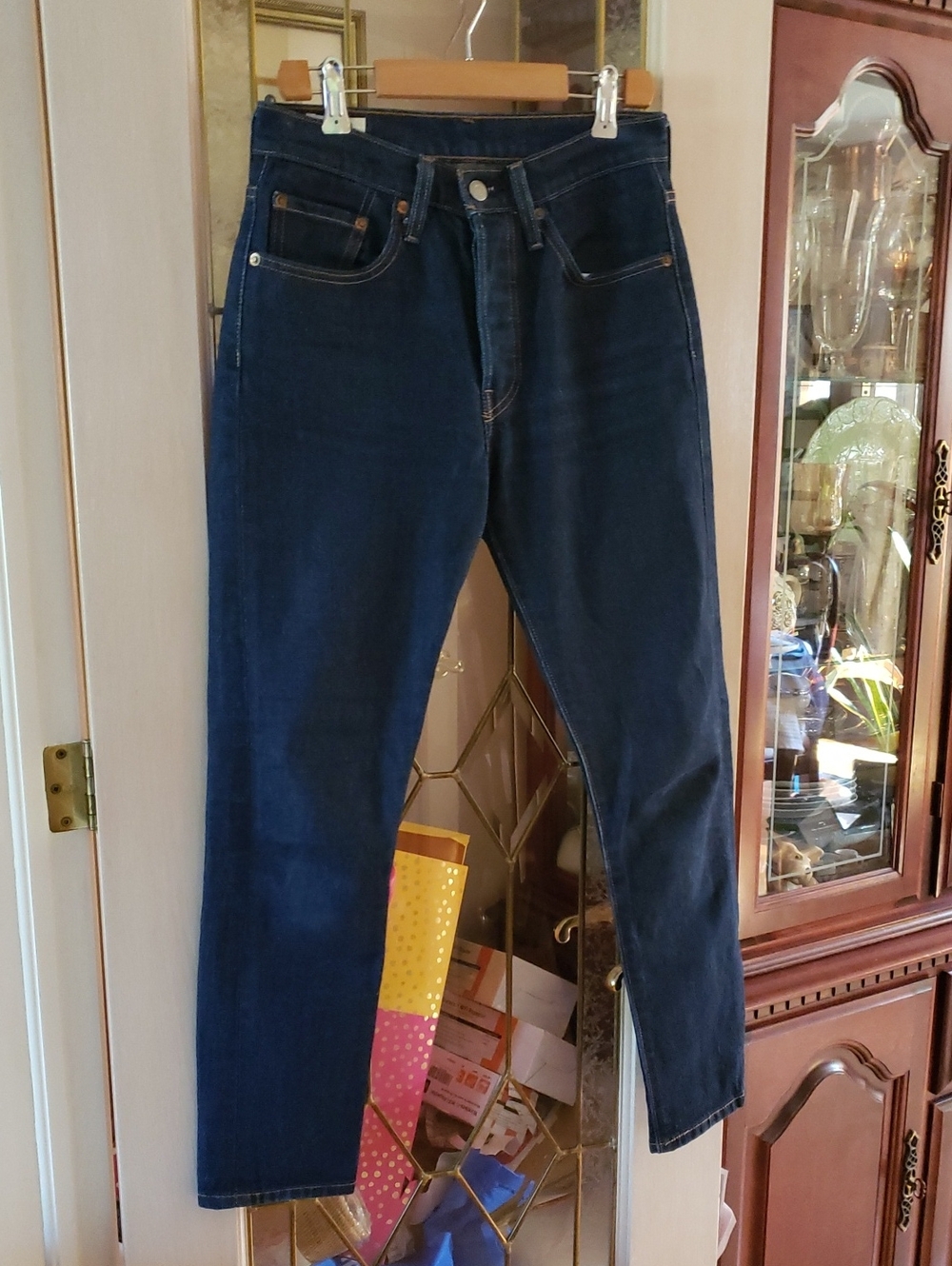 Levi's Premium 501 S Skinny Filiforme high rise 26x28 dark denim jeans big E.